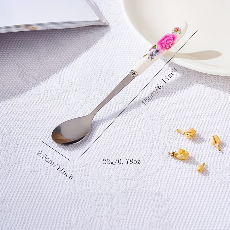 6-Piece Stainless Steel Coffee / Tea Spoons with Floral Ceramic Handles - 3