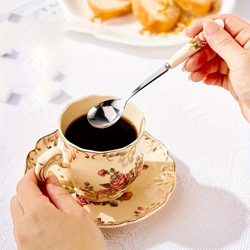 6-Piece Stainless Steel Coffee / Tea Spoons with Floral Ceramic Handles - 5