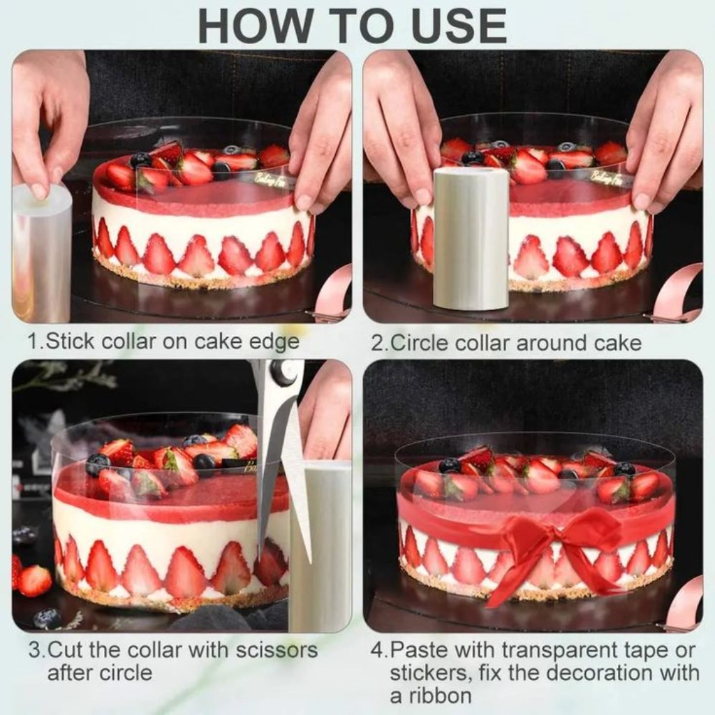 Transparent Cake Collar – Film Cake Edge Protector – 16cm High.  1x Acetate Roll Equals 5m