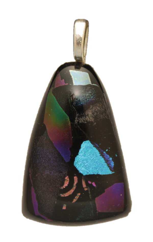 Dichroic Glass Pendant — 925 Silver Cube Chain - 2