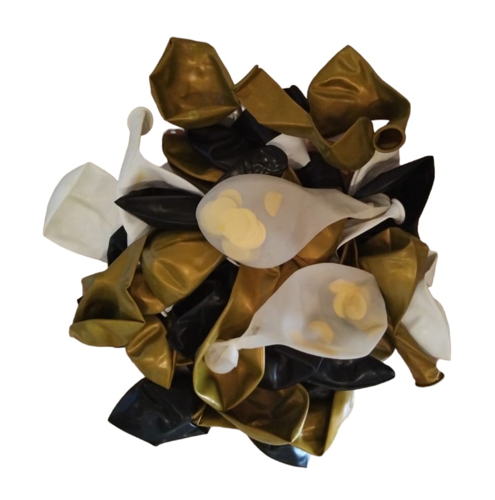 Gold, Black and White Party Balloon Pack with Golden Candle Cake Toppers – 69 Pieces - 7
