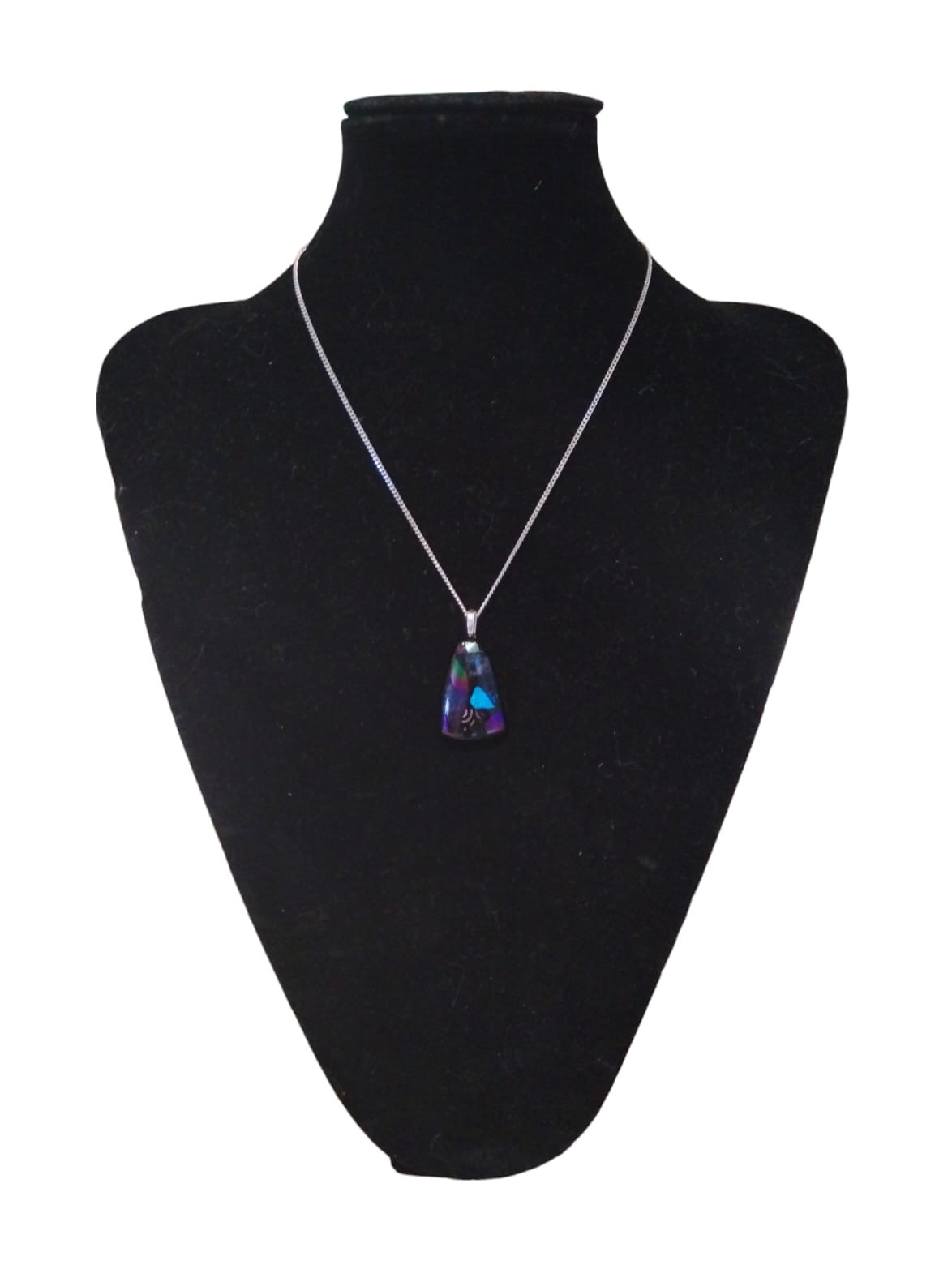 Dichroic Glass Pendant — 925 Silver Cube Chain - 4