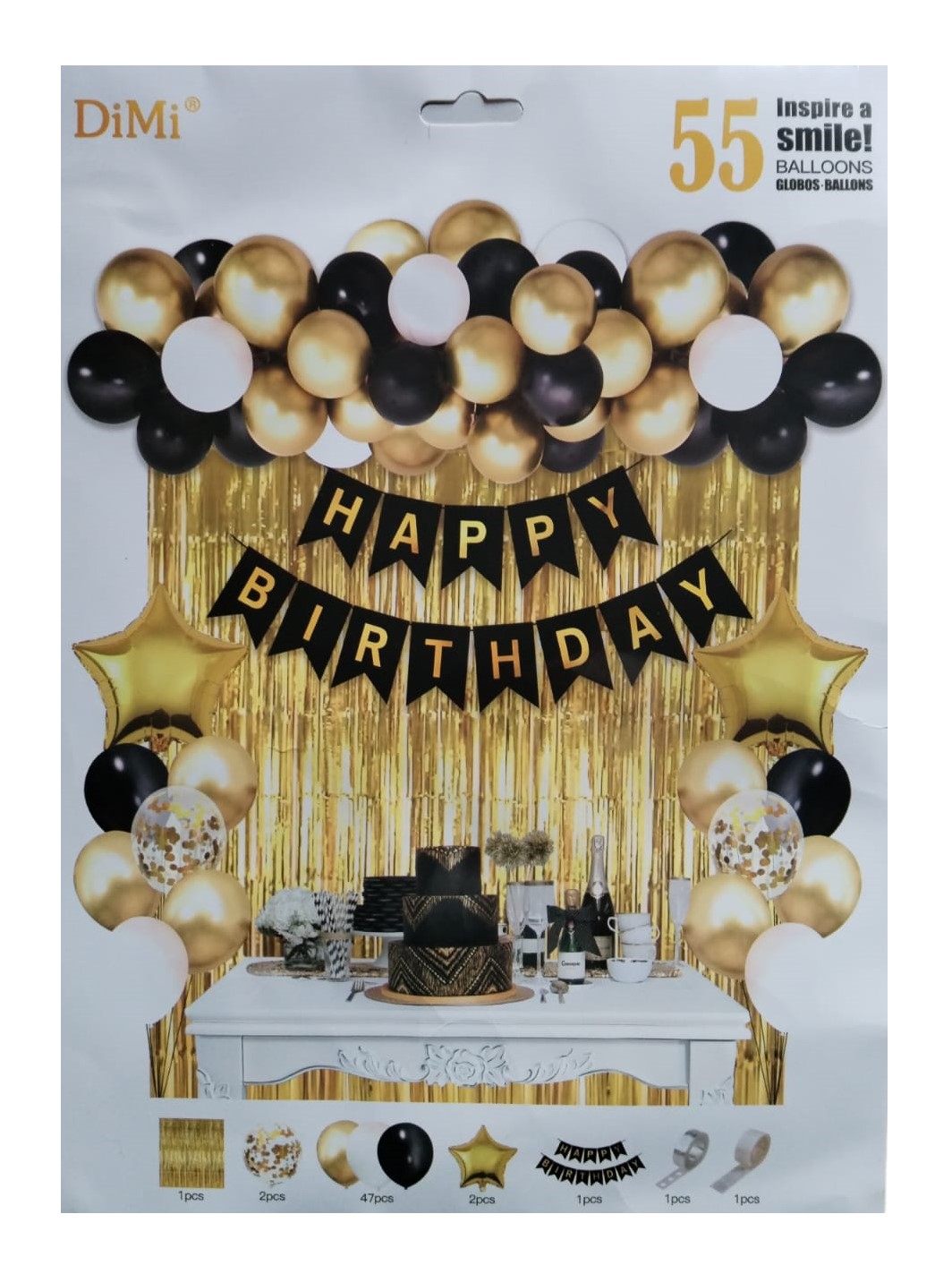 Gold, Black and White Party Balloon Pack with Golden Candle Cake Toppers – 69 Pieces - 2