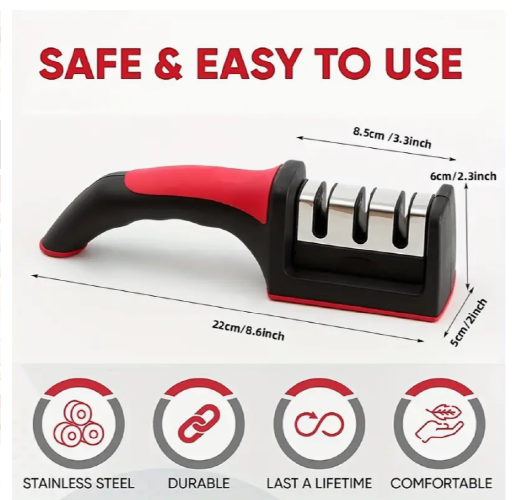 3 Stage Manual Kitchen Knife Sharpener – Non Slip Handle - 2