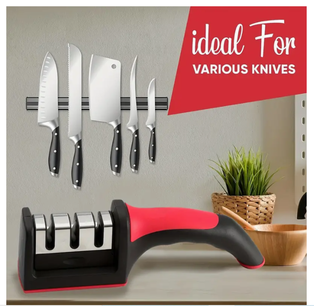 3 Stage Manual Kitchen Knife Sharpener – Non Slip Handle - 5