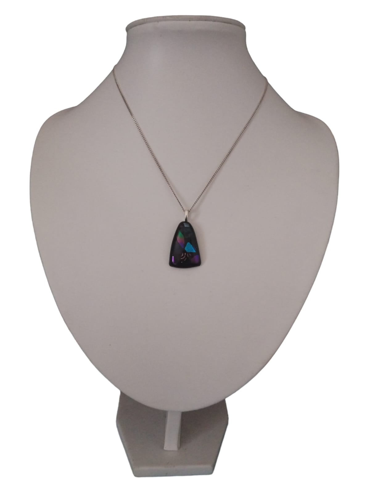 Dichroic Glass Pendant — 925 Silver Cube Chain - 3