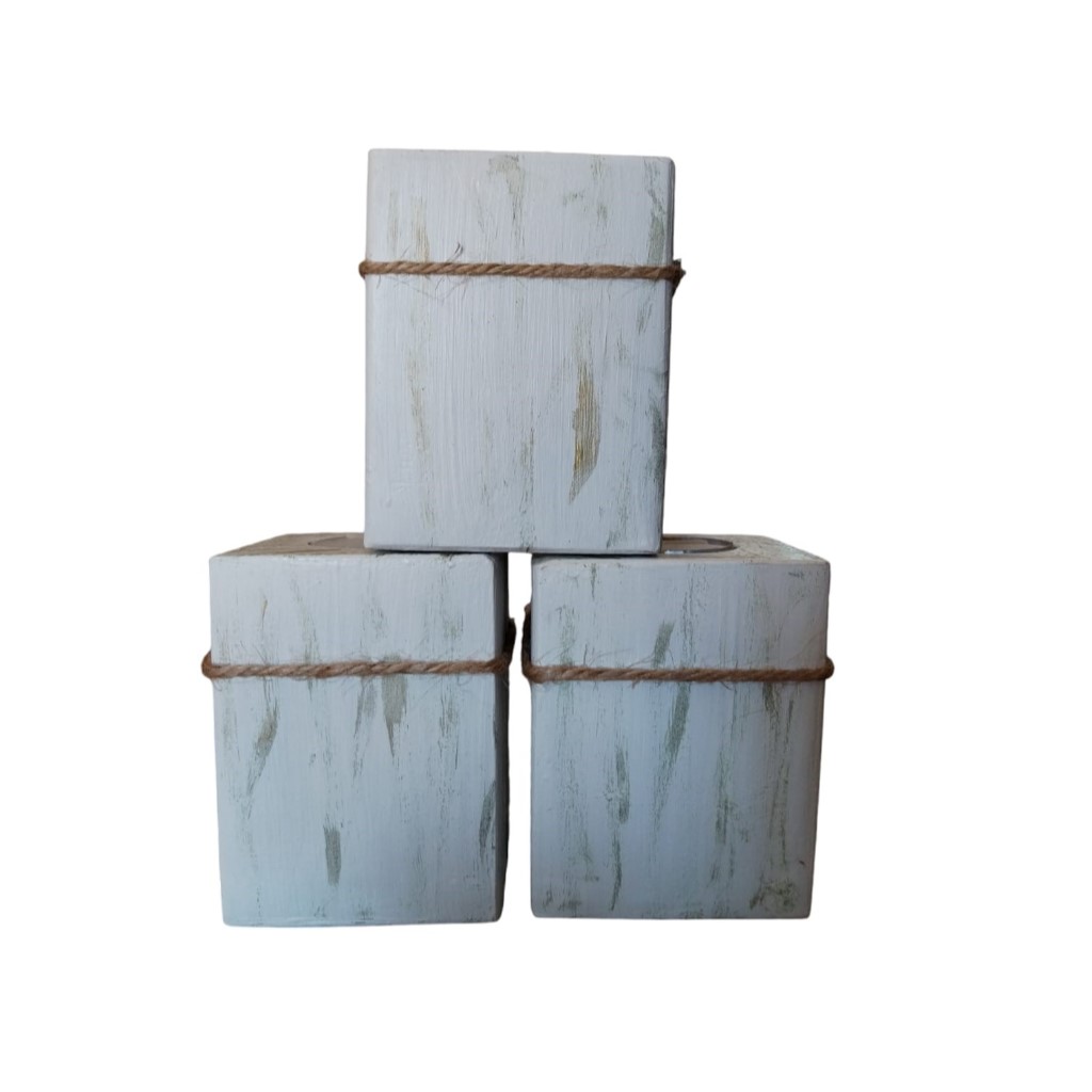 White Washed Wooden Candle Holders – Set of 3 - 4