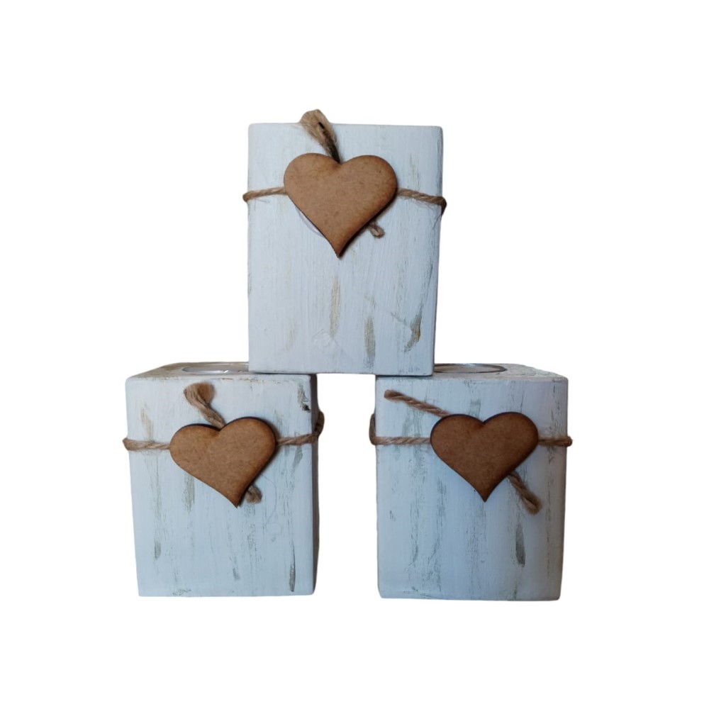 White Washed Wooden Candle Holders – Set of 3 - 3