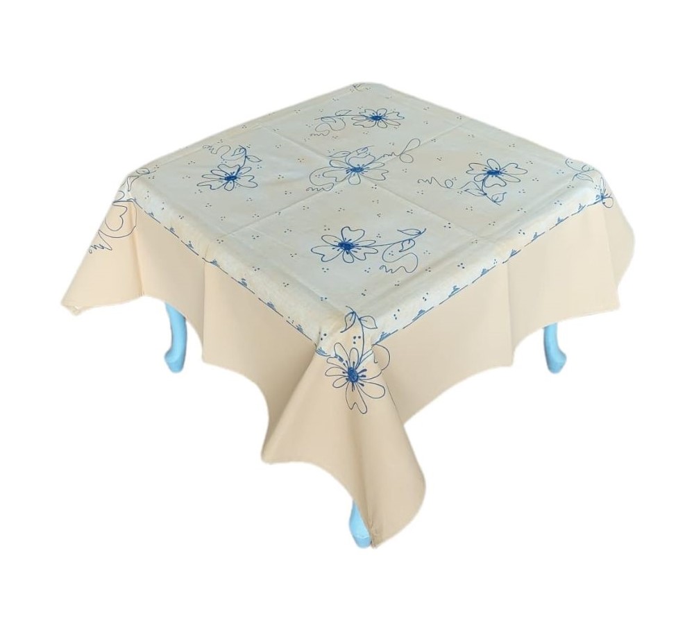 4 Seater Tablecloth (Square) – Beige with Blue