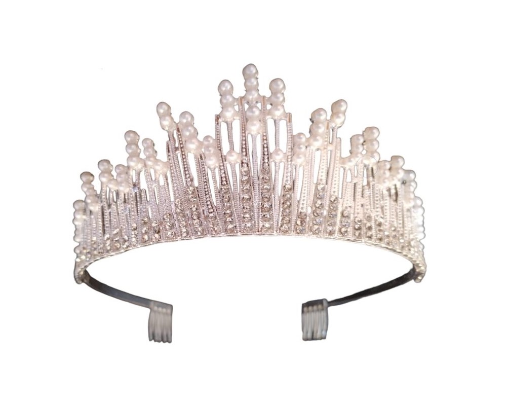 Elegant Crystal Rhinestone and Pearl Tiara with Combs - 2
