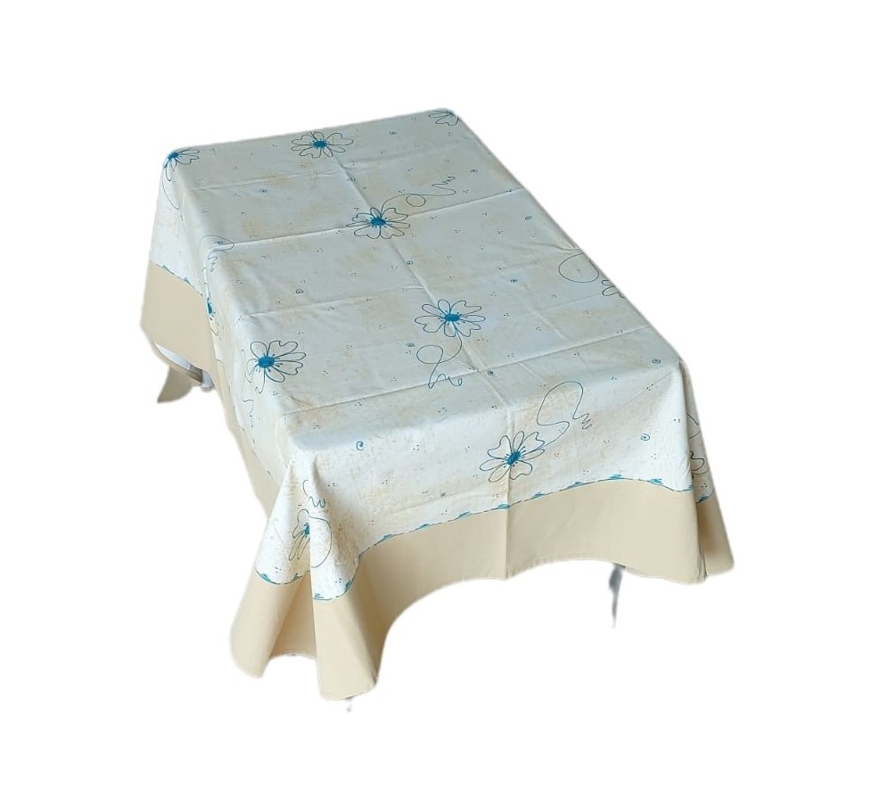 6 Seater Table Cloth (Rectangular) – Beige with Teal