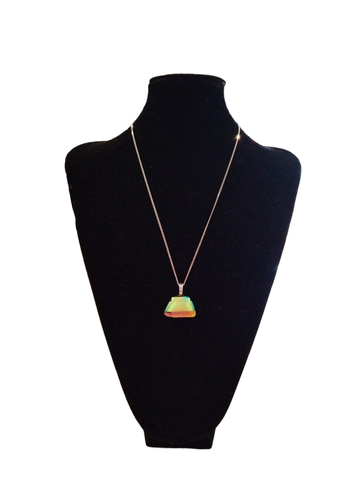 Dichroic Glass Pendant with 925 Sterling Silver Necklace (1.5mm/55cm Cube Chain) - 2