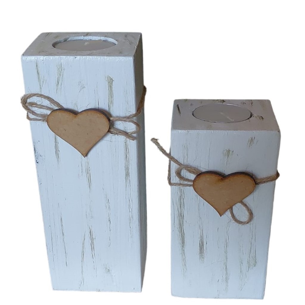 Washed Wooden Candle Holders – Set of 2 - 2