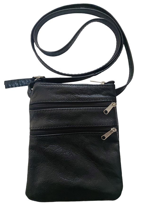 Unisex Leather Sling / Shoulder or Cross Body Bag – Black - 2