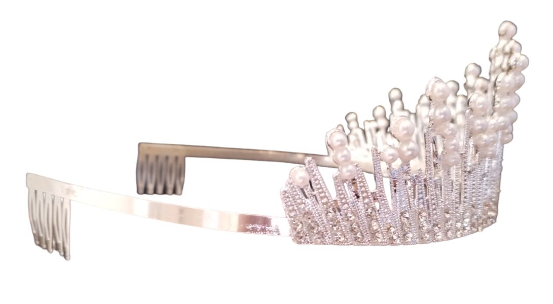 Elegant Crystal Rhinestone and Pearl Tiara with Combs - 4