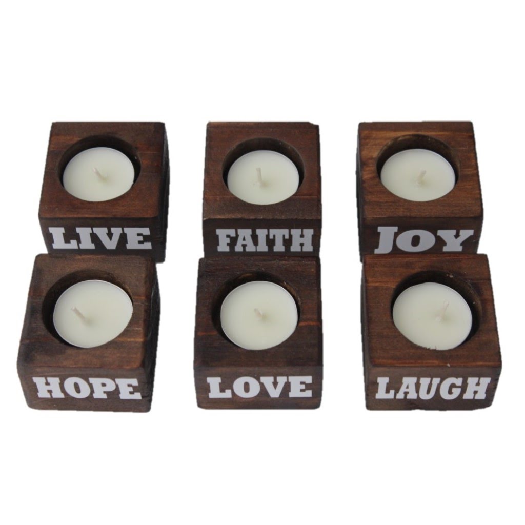 Small Wooden Candle Holders – Set of 6