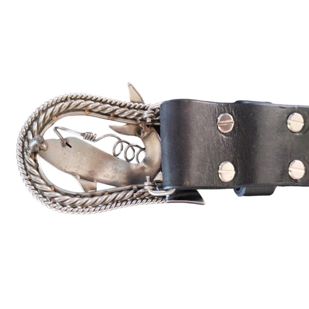 Custom Handcrafted Veg Tan Leather Belt with Hand-Crafted Stainless Steel Buckle – Black - 4
