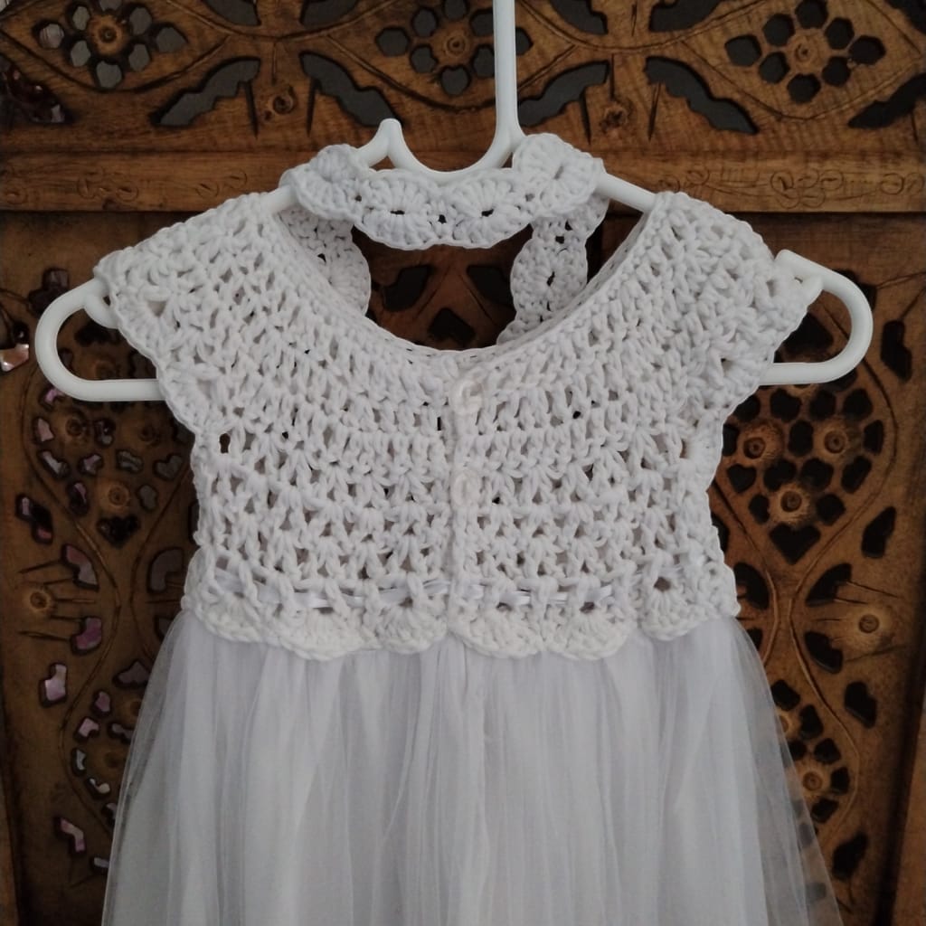 Whimsical Crochet Dress & Headband Set: A Dreamy Delight for Little Princesses – White - 4