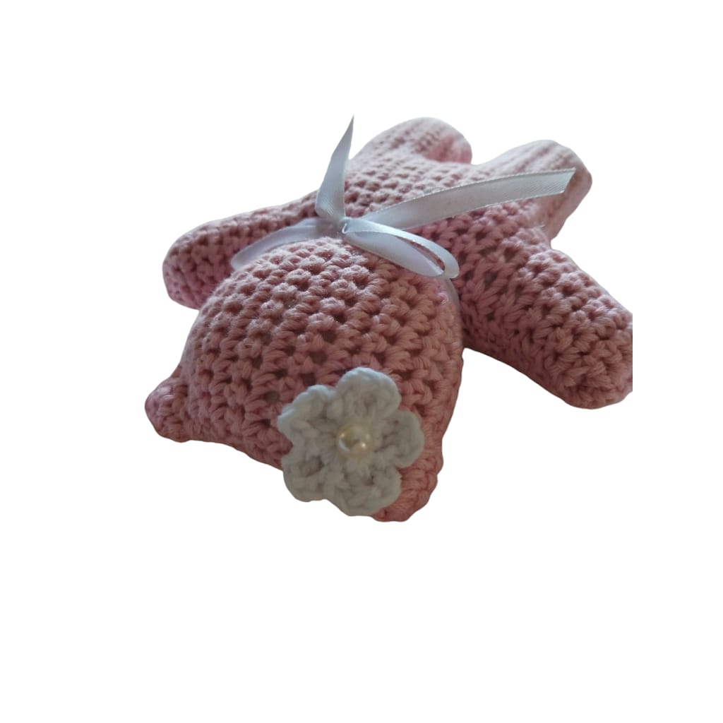 Handmade Natural Fabric Baby Swaddle & Receiving Blanket with Crocheted Teddy – Gift-Ready in a Cute Carry Bag - 5