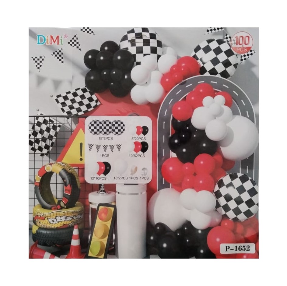 Racing Themed Party Balloon Pack with Table Cloths – Set of 102