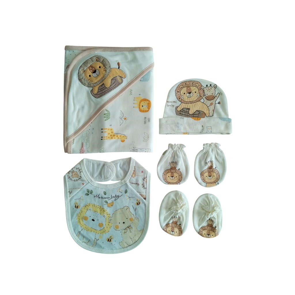 Cotton Baby Gift Set – Including Hooded Towel, Baby Bib, Hat, Mitts and Booties Set
